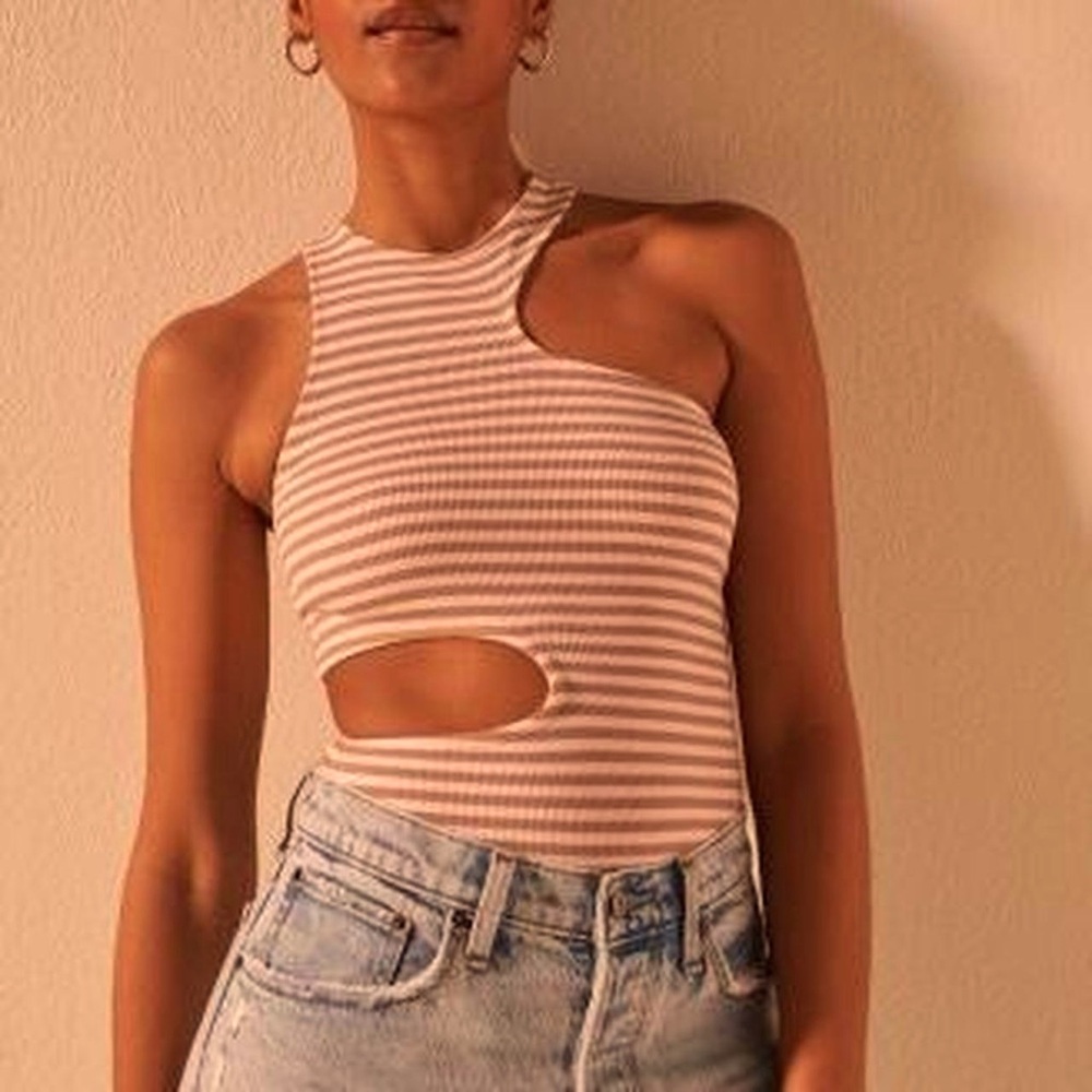 Abercrombie striped asymmetrical cutout bodysuit